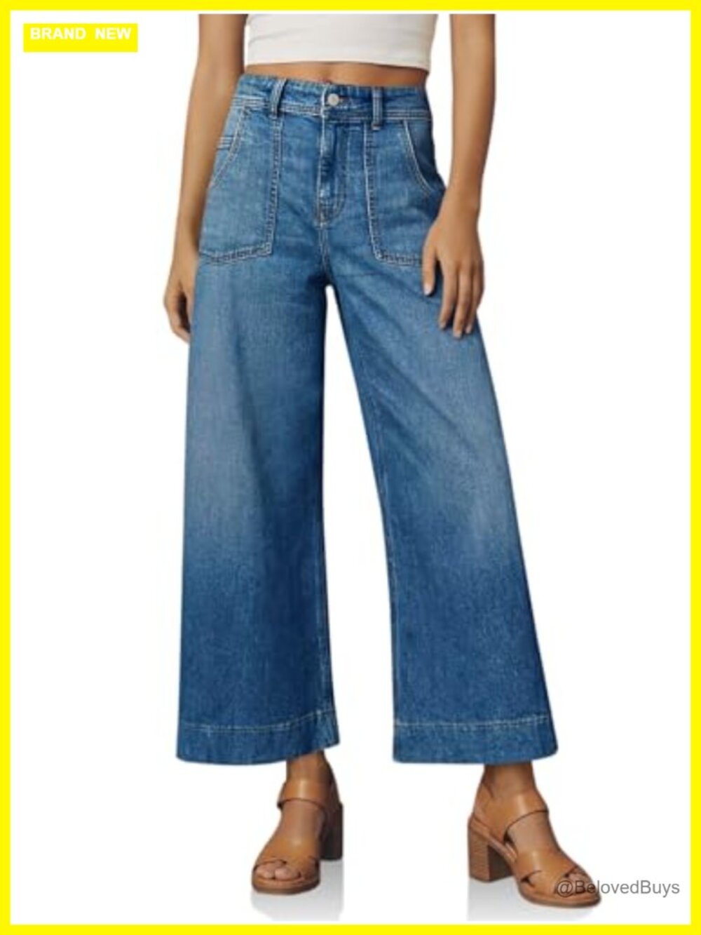 Cropped Wide Leg High Waisted Stretchy Jeans Pants